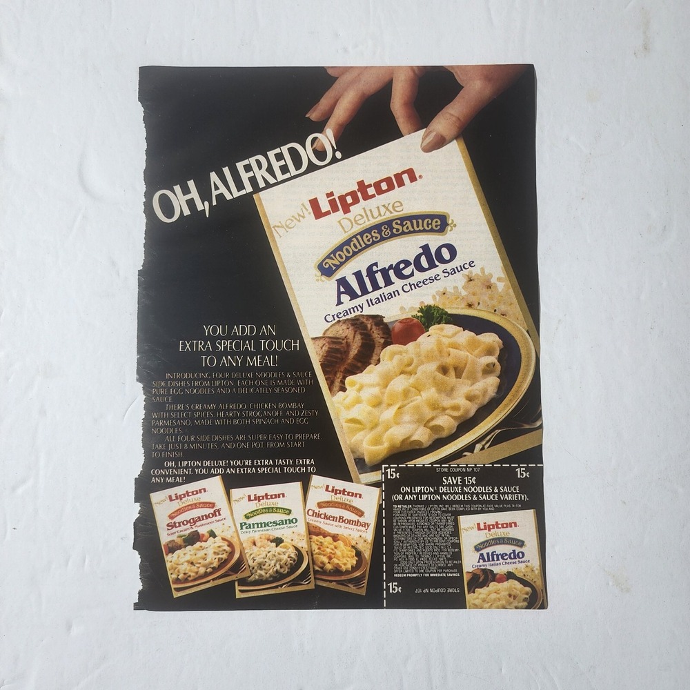 Vintage Print Ad Lipton deluxe noodles & sauce w/ coupon clipping 1983 8x10.5